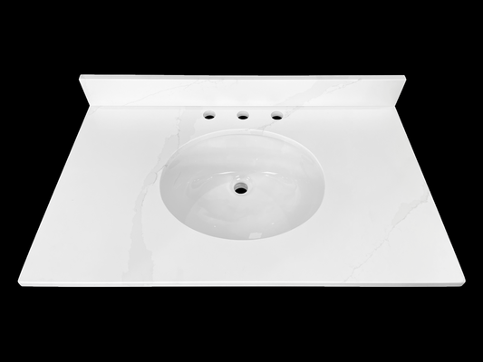 Calacatta Cremat Quartz Vanity Top with Oval Single Sink