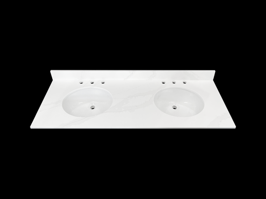 Calacatta Cremat Quartz Vanity Top with Oval Double Sink