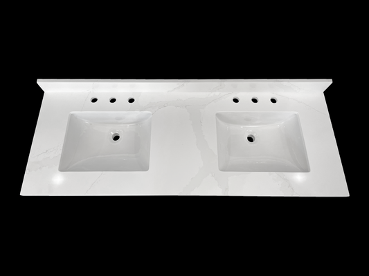 Calacatta Cremat Quartz Vanity Top with Rectangular Double Sink