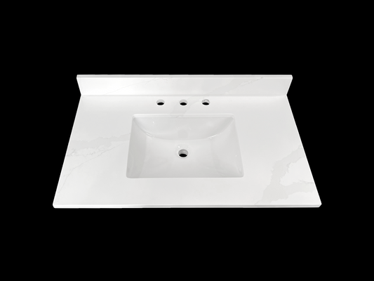 Calacatta Cremat Quartz Vanity Top with Rectangular Single Sink